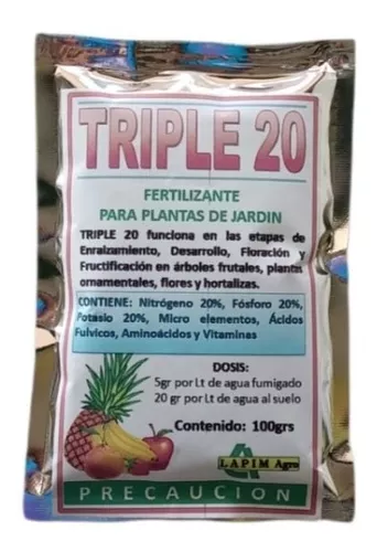Triple 20 Fertilizante Arboles Frutales Ornamentales 100g | MercadoLibre