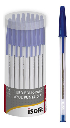Set Lápices Tubo Boligrafo Azul Isofit 0,7mm X 24ud
