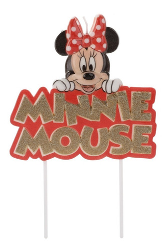Vela Minnie Mouse Com Glitter Dourado - Para Bolo E Festa