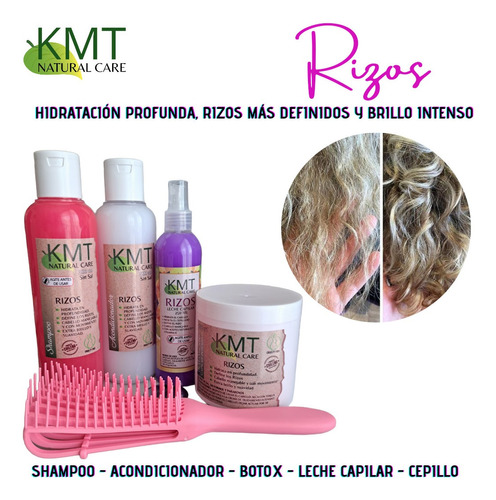 Set Rizos - Shampoo Acondicionador - Botox - Spray - Cepillo