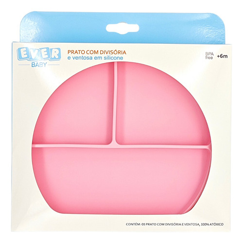 Prato Em Silicone Com Divisórias E Ventosa Rosa Everly Liso