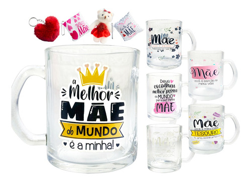 Caneca De Vidro Xicara Presente Frases Mães C/chaveiro 320ml A Melhor Mãe Do Mundo