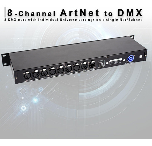 Interfaz Artnet Dmx 8 Canales Rack 19 Pulgadas Control Ilumi Color