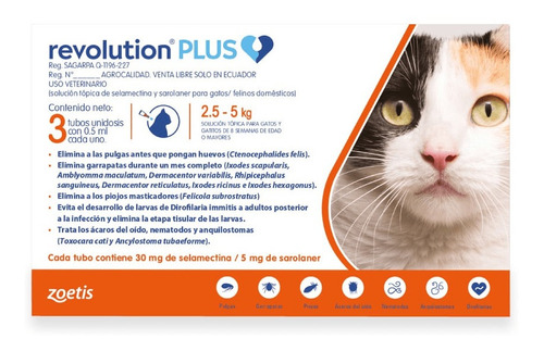 Antipulgas Y Garrapatas Para Gato Revolution Plus 2.5 - 5 Kg