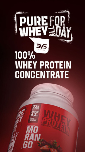 Suplemento 100% Whey Protein Concentrado 900g 3vs Nutrition Sabor Morango