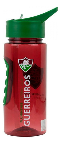 Garrafa De Plástico Com Canudo Fluminense Licenciada 700 Ml Cor Vermelho e verde