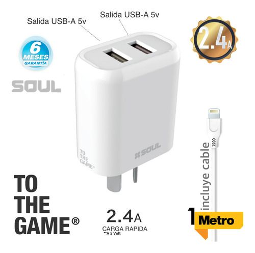 Cargador Original Soul Compatible Con iPhone 6 7 8 Xs 11 12