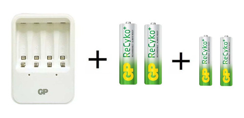 Cargador Gp Recyko + 4 Baterías Pilas 2 Aa 2000 Y 2 Aaa 800