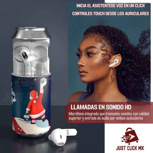 Audífonos Bluetooth Inalámbricos Santa Claus Navidad Lata Color Blanco