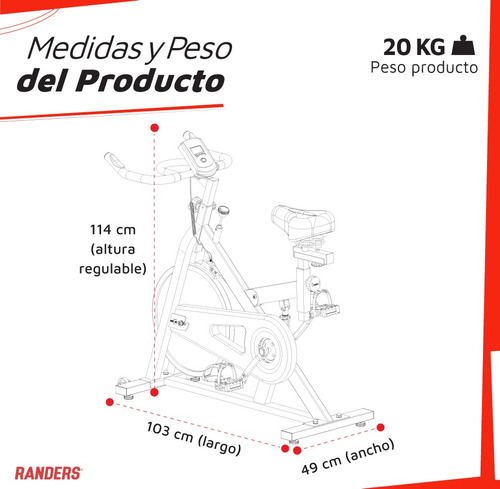 Imagen 4 de 8 de Bicicleta Fija Spinning Randers Arg-845sp 6kg