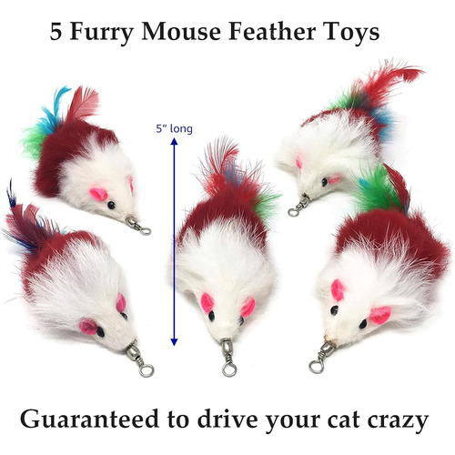 Juego De Relleno Para Gato: 5 Gusanos Y 5 Ratones Peludos