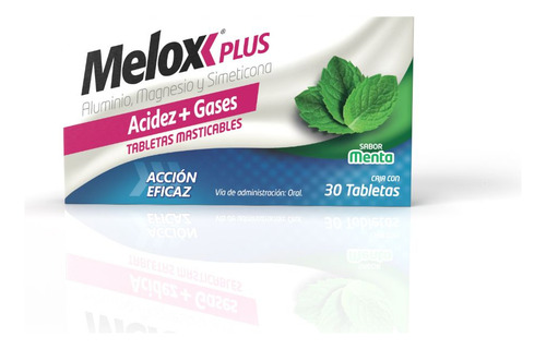 Melox Plus Tabletas Masticables Menta, 30 Tabletas
