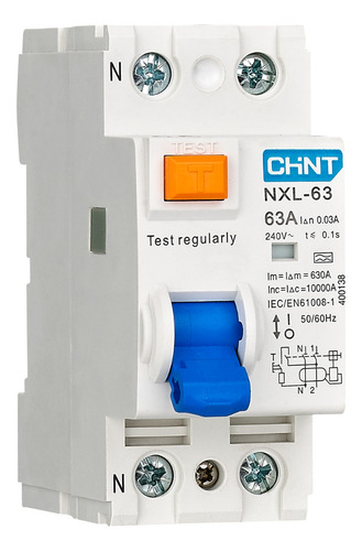 Interruptor Dr 63a 1p+n 6ka 30ma Ac Chint Nxl-63