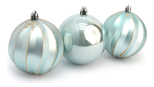 Conj 6 Bolas Árvore De Natal Gomos Azul E Prata Metálico Cor Azul Pastel Bola