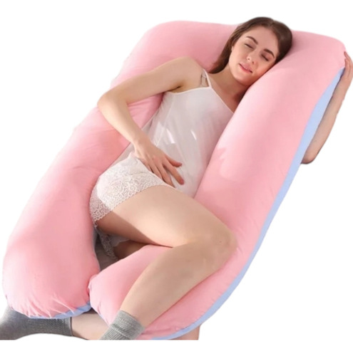 Almohada Para Descanso Embarazo Y Lactancia 7en1 Bicolor Color Rosa Con Azul Geométrico
