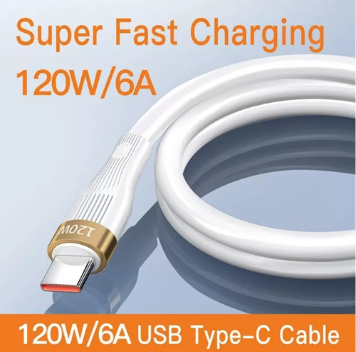 Imagen 2 de 4 de Cable Cargador Y Datos Silicona 120 W /6 A / Usb C / 120 Cm