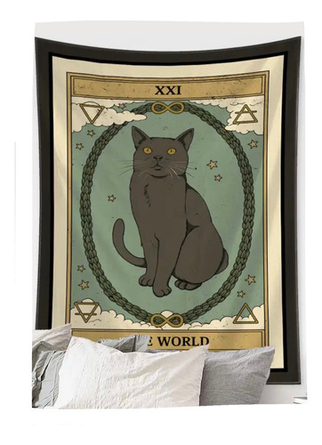 Tapiz Esotérico Tarot De Los Gatos  El Mundo  70x95cm
