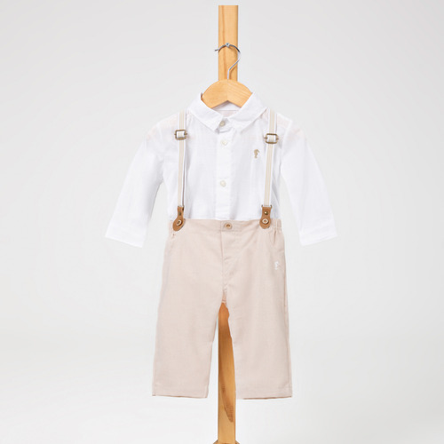 Conjunto Bebê Menino Body Camisa /calça Linho E Suspensório