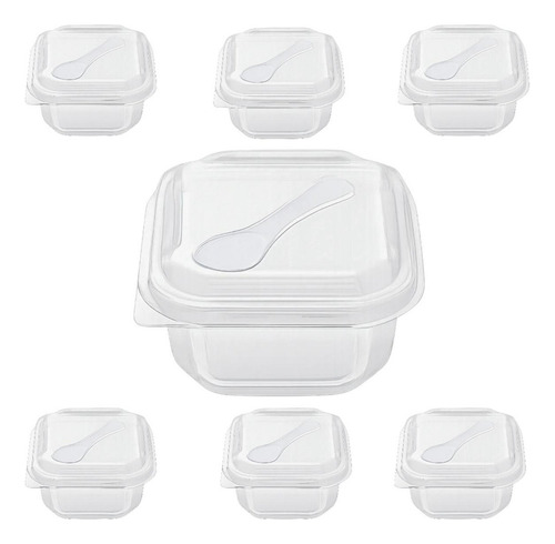 200un Potinho P/ Bolo De Pote Quadrado 150ml C/ Mini Colher