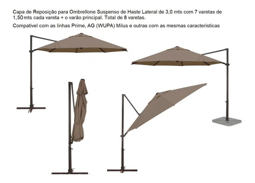 Capa De Reposição Para Ombrelone Suspenso 3,0 Mts 8 Varetas 