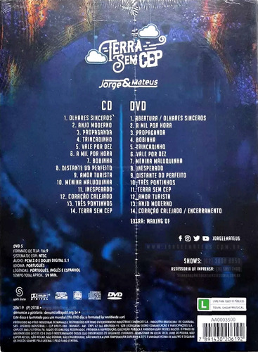 Cd + Dvd Jorge E Mateus Terra Sem Cep L A C R A D O Digipack