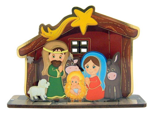 Kiddie Sagrada Familia En Pesebre De Madera De Pie Natividad