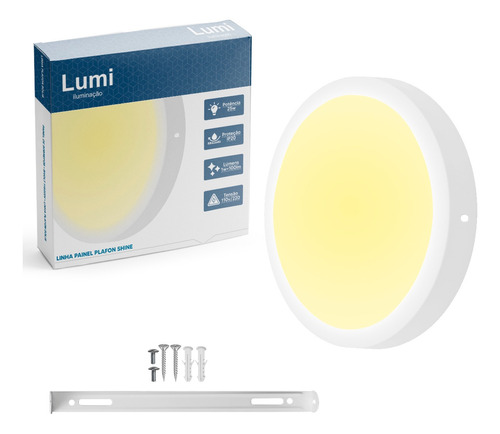 Luminario Painel Super Led Plafon Sobrepor Redondo 25w Bivolt Branco Neutro Lumi 1ª Linha