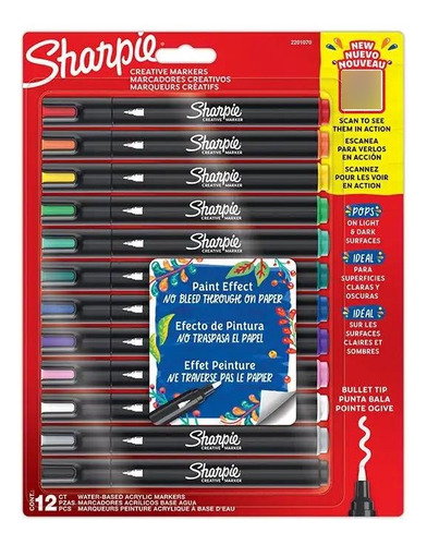 Set 12 Marcadores Creativos Sharpie Acrylic Punta Bala