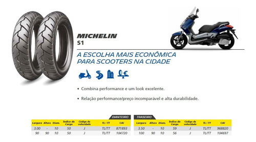 Pneu Michelin 3.50 - 10 59j S1 Tl/tt