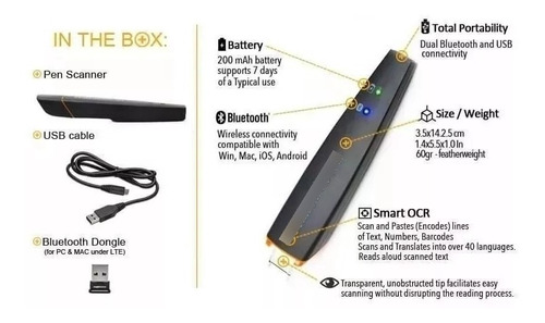 Scanmarker Air Caneta Scanner Tradutora Multilíngue 132 Idiomas Cor Preto