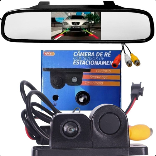 Retrovisor Com Câmera De Ré Automotiva + Sensor De Ré De Bip