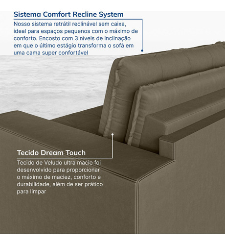 Sofá Cama Retrátil E Reclinável 4 Lugares 280cm Em Wt