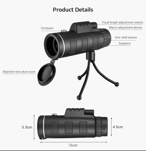 Telescópio Monocular Para Celular 40x60 Alto Alcance 1500m