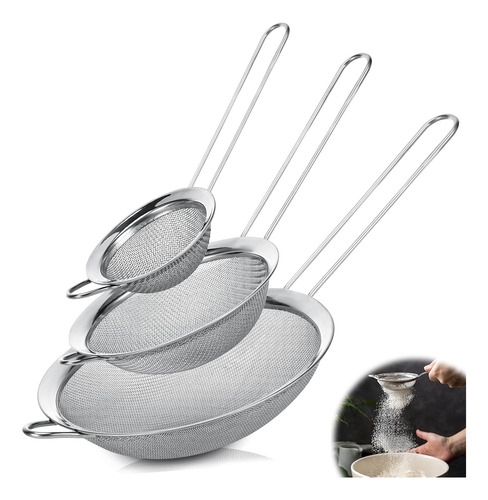 Colador Acero Inoxidable Multiuso Repostería Cocina*3pcs