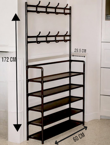 Zapatero Y Perchero 5 Niveles Rack Organizador 2 En 1 Negro Negro