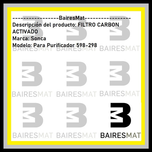 Imagen 2 de 4 de Filtro Carbon Activado Purificador Sonca 50cm Sin Salida