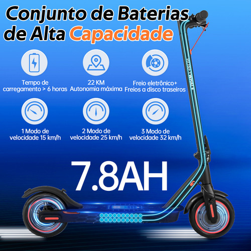Honeywhale M2 Pro Patinete Elétrico Adulto, 500w, Velocidade Máxima De 32 Km/h, 22 Km De Autonomia, Honey Whale Patinete Juvenil Com Controle De Aplicativo Bluetooth, Scooter Elétrica