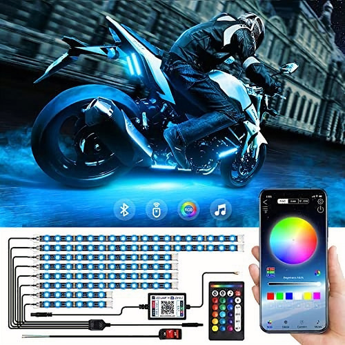 Kit Luces Led Motocicleta 8 Piezas Tiras Luces Led Rgb Moto