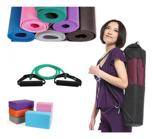 Yoga Mat + Bolso + Ladrillo +liga Fitness, Pilates, Gym 