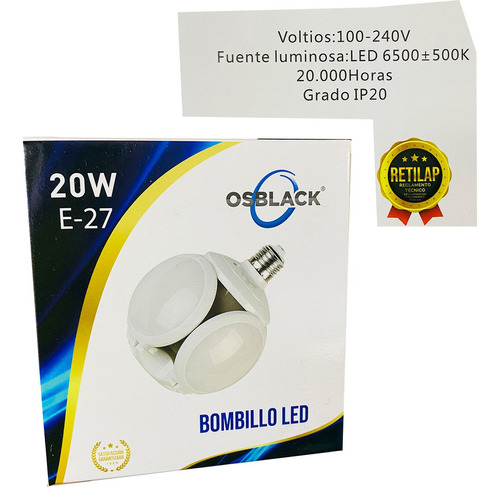 Bombillo Lampara Led Plegable 20w Alta Iluminacion Potencia