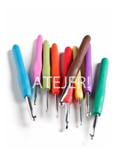 Imagen 4 de 10 de Set 9 Agujas Crochet De Aluminio Mango Siliconado + Calidad