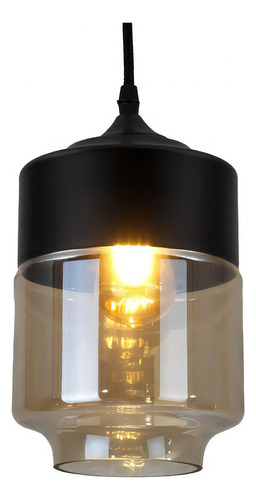 Lámpara Cilíndrica Con Cristal Ámbar Tipo Vintage,mod Tov-01 Color Negro y cristal ámbar