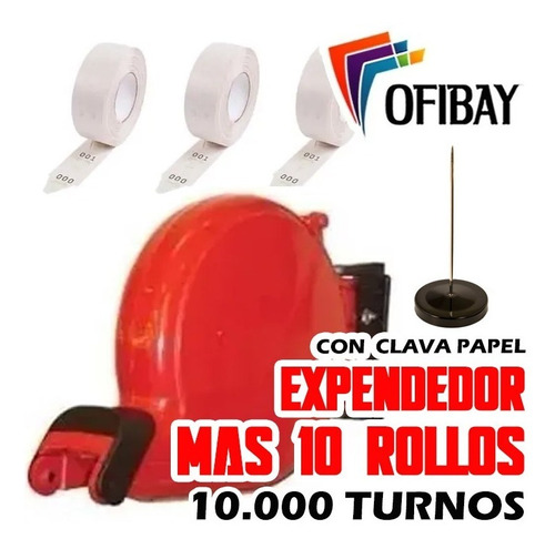 Expendedor De Numeros  + 10 Rollos Numeros X 1000 Turnos