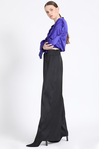 Pantalon Ancho Tiro Alto, Satin Negro Liola