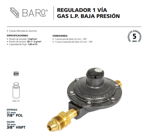 Regulador Para Gas Iusa Con Manguera 3 Mts Niple Y Teflon