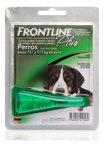 Frontline Plus Pipeta Perros 40-60 Kg (pulgas, Garrapatas) Peso Máximo De La Mascota 60 Kg Peso Mínimo De La Mascota 40 Kg