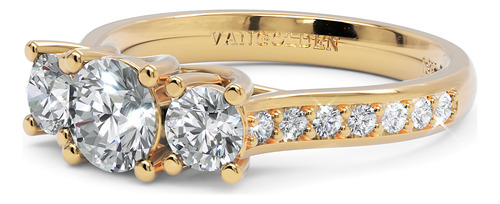 Anel De Noivado 3 Pedras Em Ouro 18k 1,1 Ct Com Moissanites