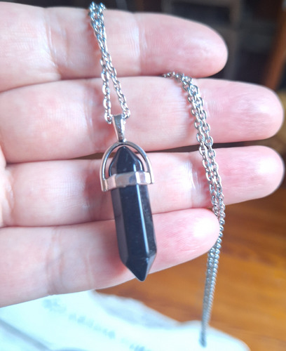 Dije Péndulo Bipolar De Onix Negro Con Cadena De Acero Quirú Negro