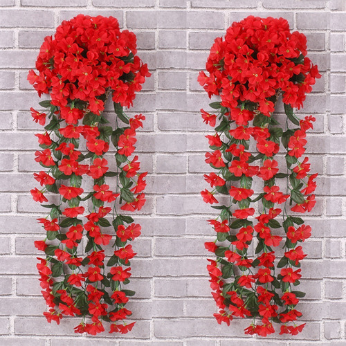 Flores Colgantes Flor Violeta Artificial Pared Rojo 2 Piezas | Meses sin  intereses