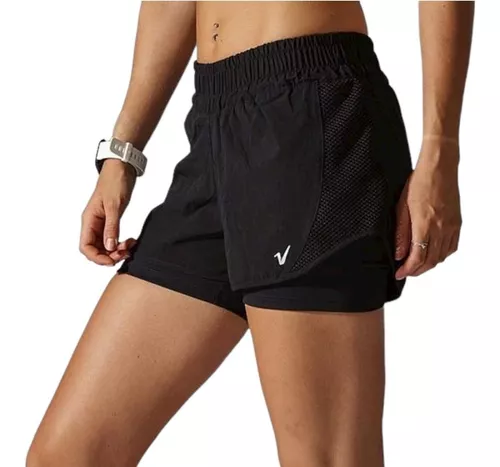 Short Deportivo Mujer Running Microfibra Negro Con Calza Gym